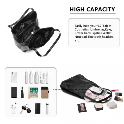 LH2230 - Miss Lulu Soft Leather Multiple Pocket Tote Shoulder Bag - Black sold by Beagle Boutique product image thumbnail 5