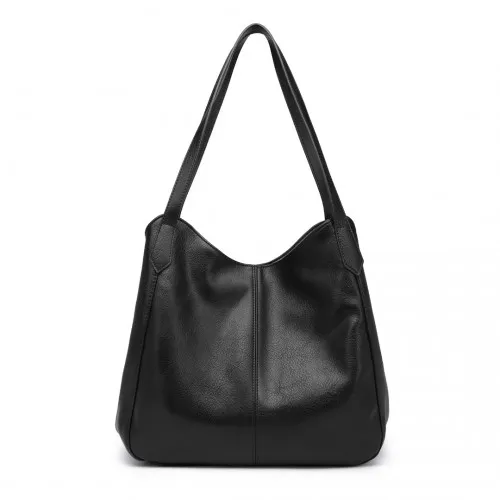 LH2230 - Miss Lulu Soft Leather Multiple Pocket Tote Shoulder Bag - Black sold by Beagle Boutique