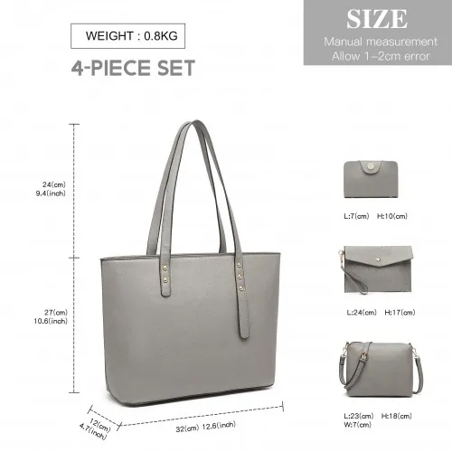 LG6931 - Miss Lulu 4 Piece Handbag Set - Grey sold by Beagle Boutique product image thumbnail 4