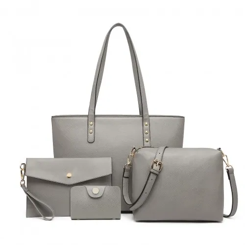 LG6931 - Miss Lulu 4 Piece Handbag Set - Grey sold by Beagle Boutique