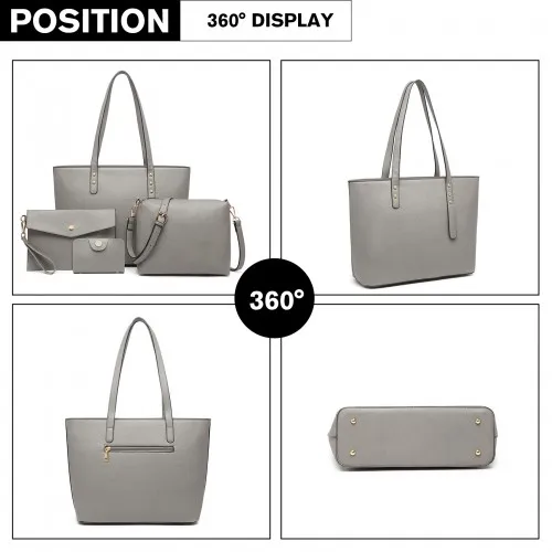 LG6931 - Miss Lulu 4 Piece Handbag Set - Grey sold by Beagle Boutique product image thumbnail 3
