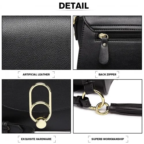 LZ1831 - MISS LULU CROSS BODY SADDLE BAG - BLACK sold by Beagle Boutique product image thumbnail 3