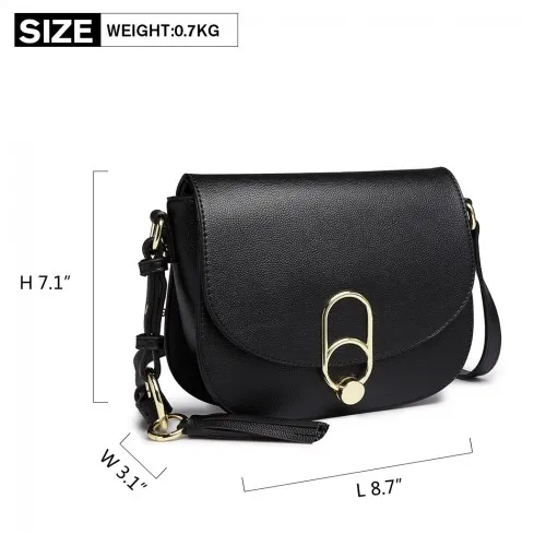 LZ1831 - MISS LULU CROSS BODY SADDLE BAG - BLACK sold by Beagle Boutique product image thumbnail 4