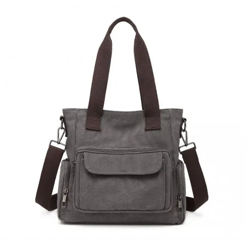 EB2125 - Kono Large Capacity Multi Compartment Canvas Crossbody Tote Bag - Grey sold by Beagle Boutique product image thumbnail 2
