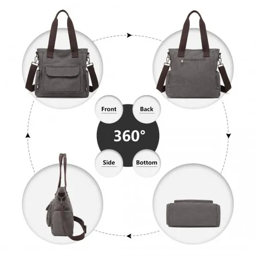 EB2125 - Kono Large Capacity Multi Compartment Canvas Crossbody Tote Bag - Grey sold by Beagle Boutique product image thumbnail 3