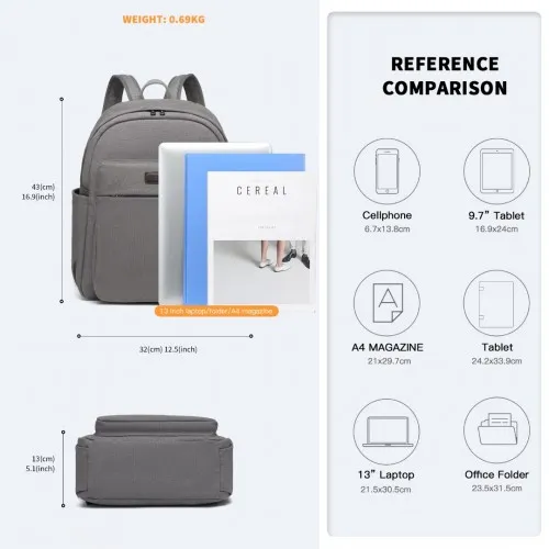 EB2234 - Kono Canvas Lightweight Casual School Backpack - Grey sold by Beagle Boutique product image thumbnail 4