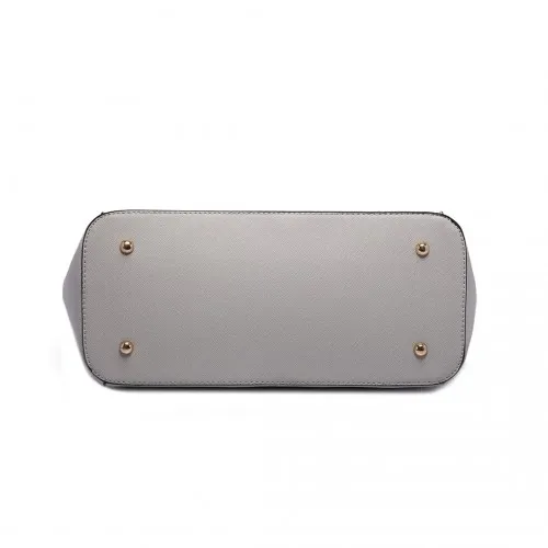 LM1642-1 - Miss Lulu Faux Leather Adjustable Handle Tote Bag - Light Grey sold by Beagle Boutique product image thumbnail 4