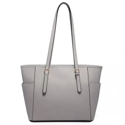 LM1642-1 - Miss Lulu Faux Leather Adjustable Handle Tote Bag - Light Grey sold by Beagle Boutique product image thumbnail 3
