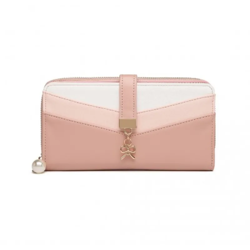 LP2215 - Miss Lulu Mixed Colour Women's Leather Look Clutch Purse - Pink sold by Beagle Boutique