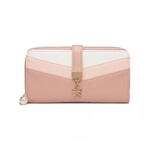 LP2215 - Miss Lulu Mixed Colour Women's Leather Look Clutch Purse - Pink sold by Beagle Boutique