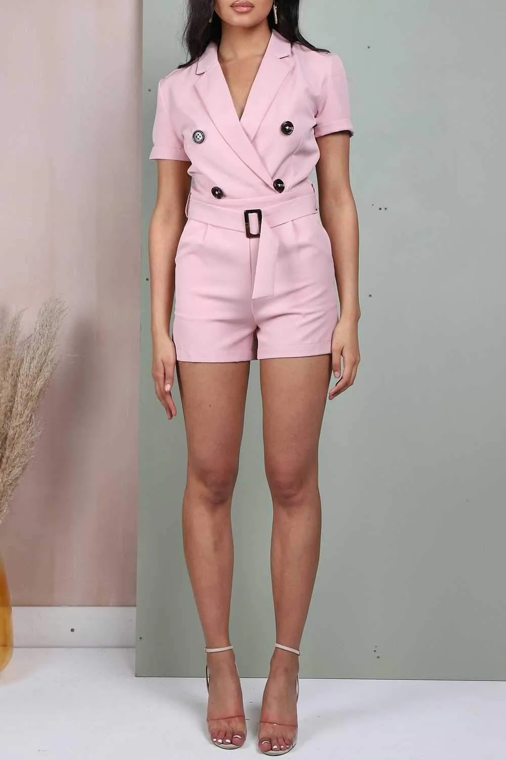 Belted Button Front Tuxedo Wrap Playsuit sold by Beagle Boutique product image thumbnail 4