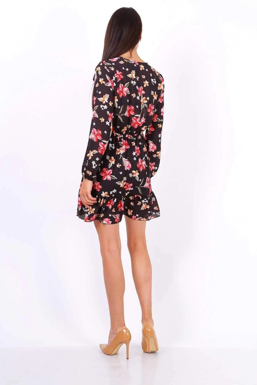 Black Floral Print Tie Neck Shift Dress sold by Beagle Boutique product image thumbnail 2