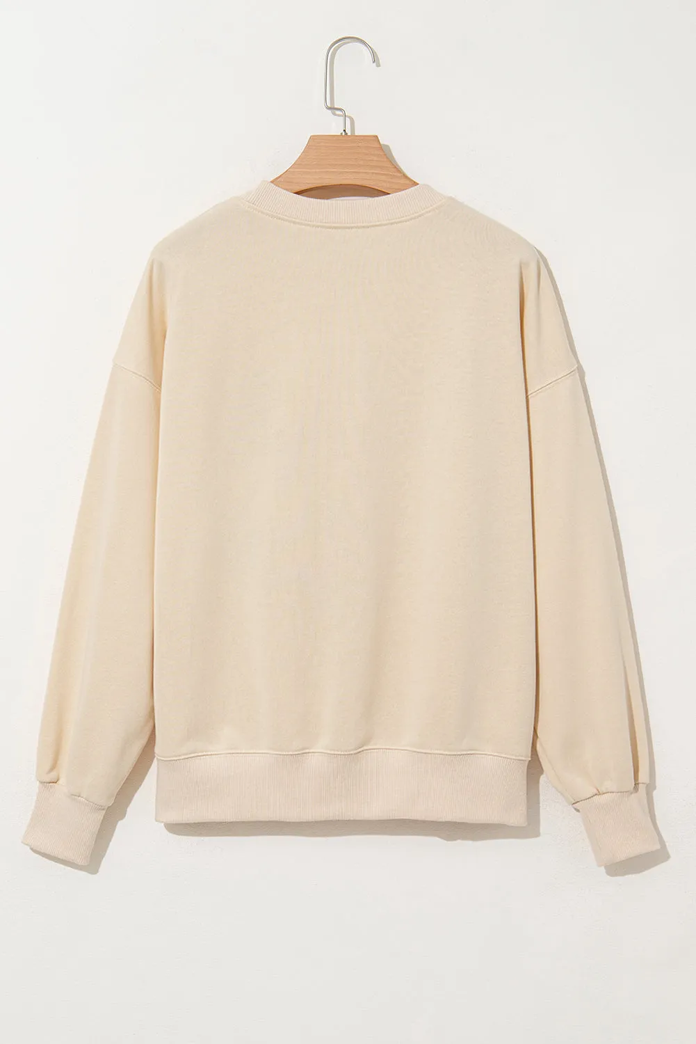 Beige THANKS Chenille Embroidered Drop Shoulder Graphic Sweatshirt sold by Beagle Boutique product image thumbnail 5