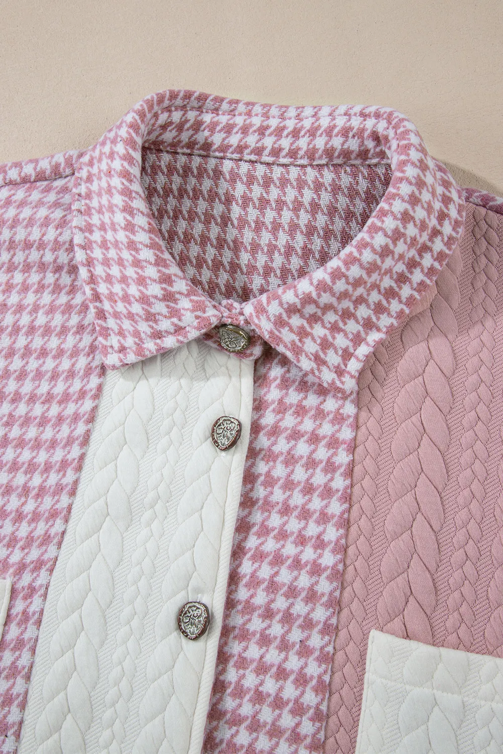 Pink Houndstooth Colour Contrast Textured Patchwork Loose Shacket sold by Beagle Boutique product image thumbnail 3