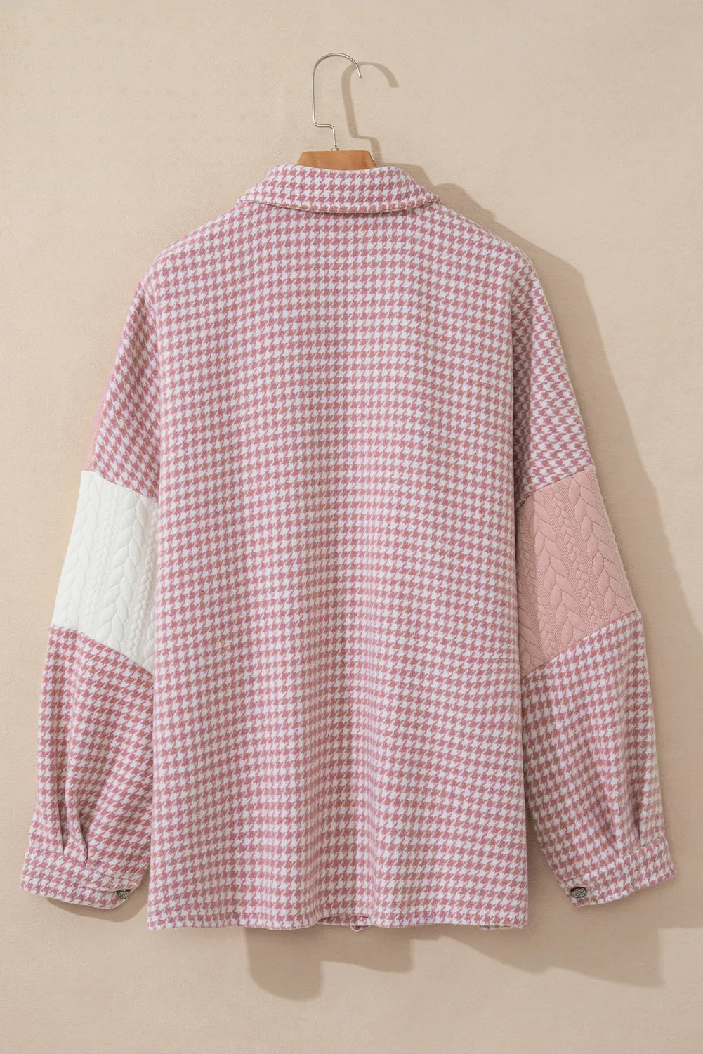 Pink Houndstooth Colour Contrast Textured Patchwork Loose Shacket sold by Beagle Boutique product image thumbnail 2