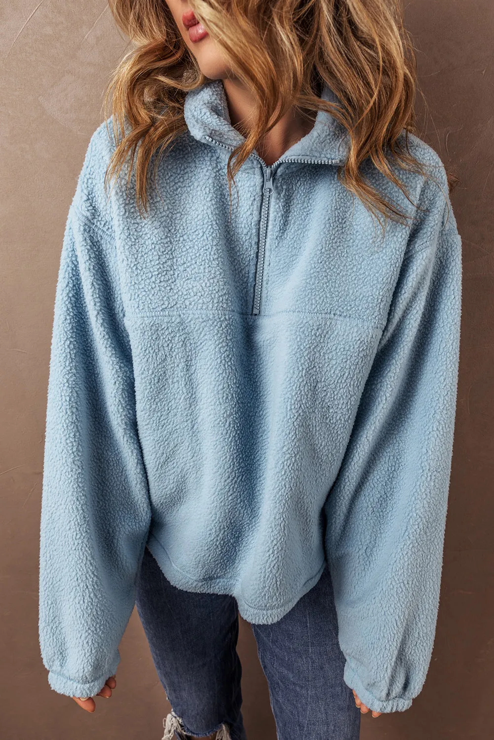 Myosotis Collared Zipper Drop Shoulder Fleece Sweatshirt sold by Beagle Boutique product image thumbnail 3