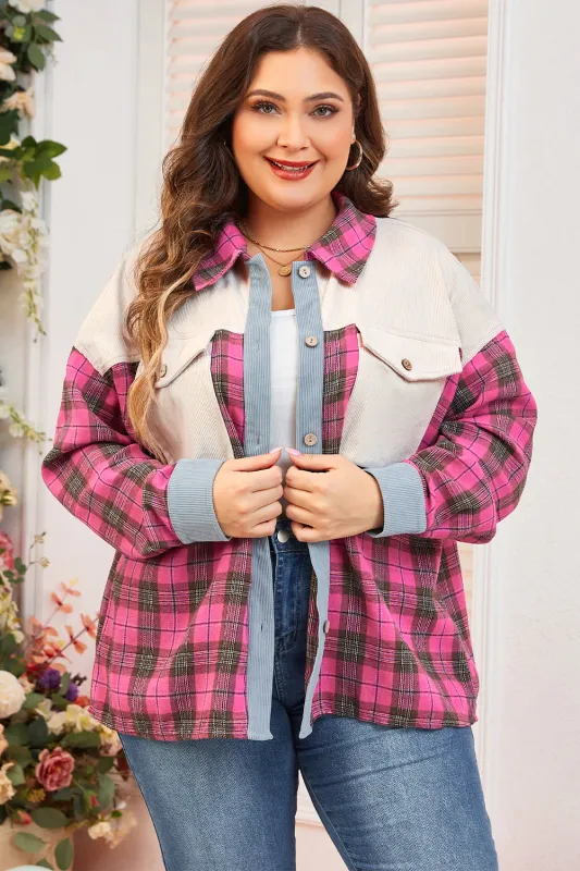 Red Plaid Print Waffle Knit Patchwork Plus Size Shirt sold by Beagle Boutique