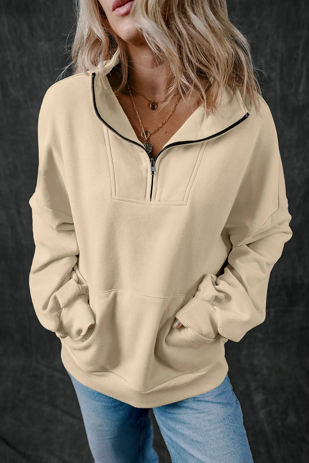 Smoke Grey Zip-up Stand Neck Kangaroo Pocket Sweatshirt sold by Beagle Boutique