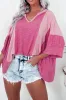 Bright Pink Textured Colourblock 3/4 Sleeve Oversize Top sold by Beagle Boutique