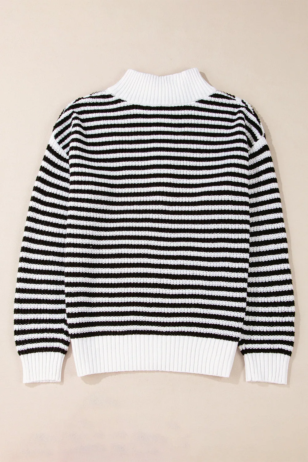Black Stripe Zip up Collar Drop Shoulder Sweater sold by Beagle Boutique product image thumbnail 4