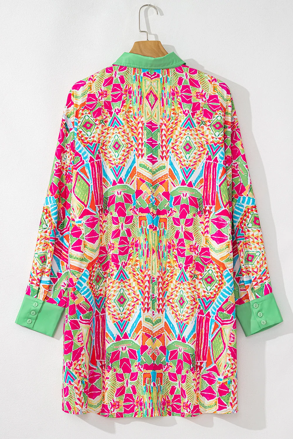Orange Western Geometric Print Cuffed Shift Shirt Dress sold by Beagle Boutique product image thumbnail 5