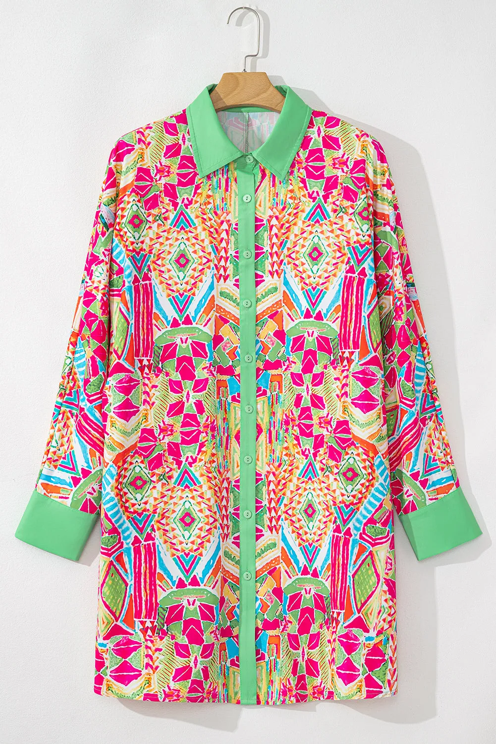 Orange Western Geometric Print Cuffed Shift Shirt Dress sold by Beagle Boutique product image thumbnail 4