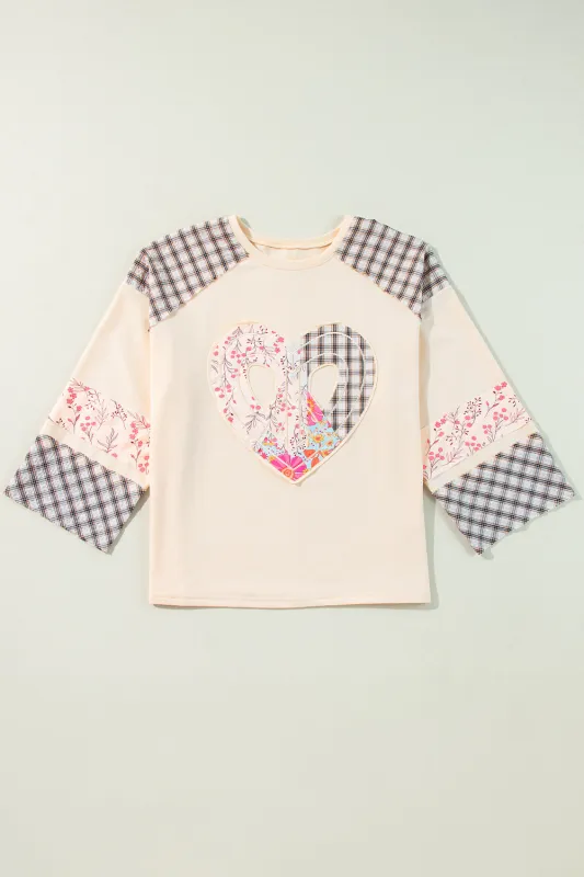 Clearly Aqua Plaid Floral Peace Heart Graphic Wide Long Sleeve Top sold by Beagle Boutique