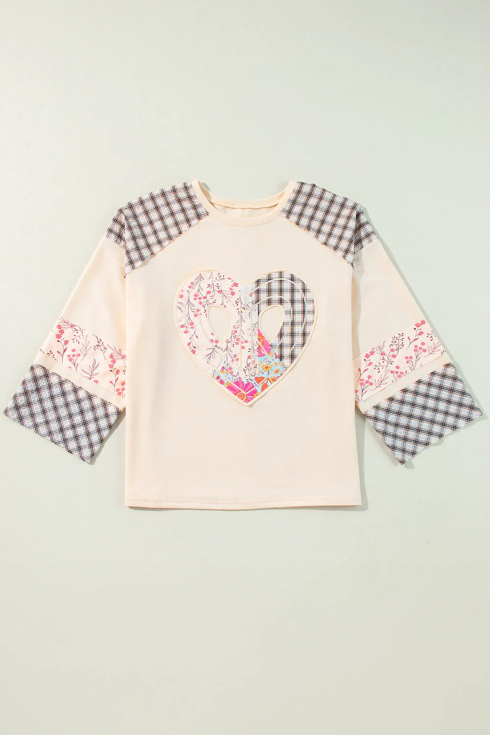 Clearly Aqua Plaid Floral Peace Heart Graphic Wide Long Sleeve Top sold by Beagle Boutique
