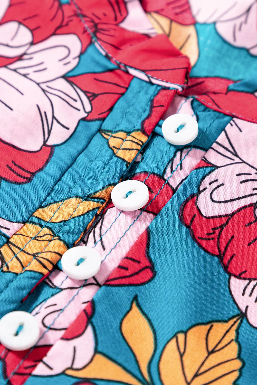 Red Floral Printed Balloon Sleeve Half Buttons Blouse sold by Beagle Boutique product image thumbnail 4