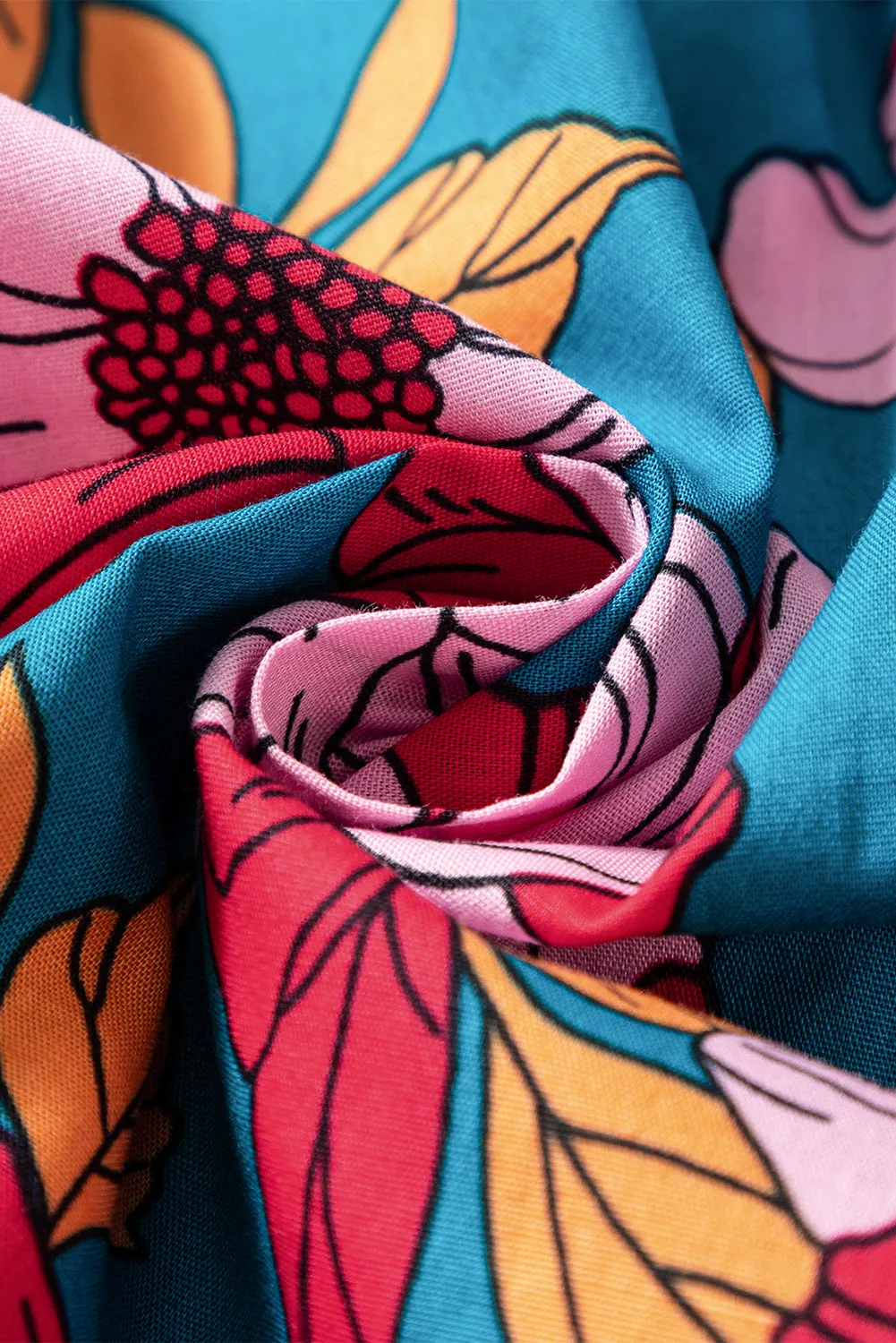 Red Floral Printed Balloon Sleeve Half Buttons Blouse sold by Beagle Boutique product image thumbnail 5