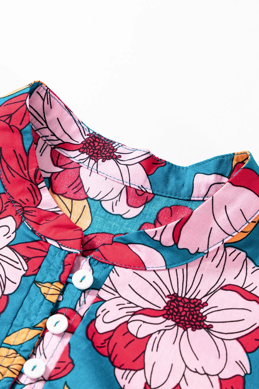 Red Floral Printed Balloon Sleeve Half Buttons Blouse sold by Beagle Boutique product image thumbnail 3