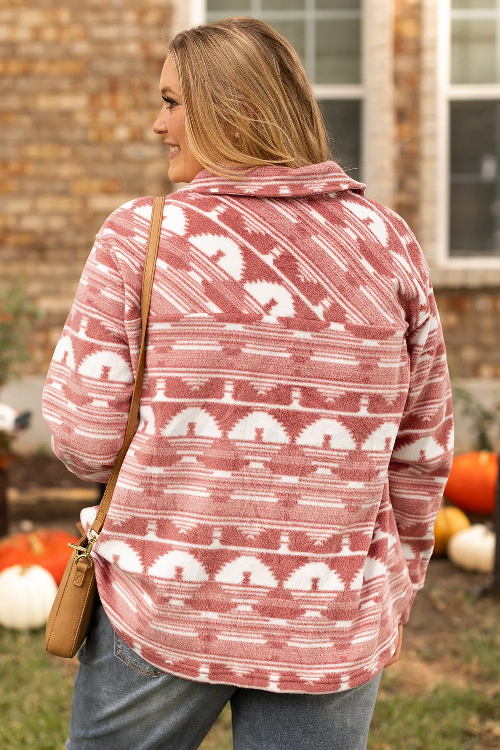 Pink Plus Size Aztec Print Chest Pocket Shacket sold by Beagle Boutique product image thumbnail 2