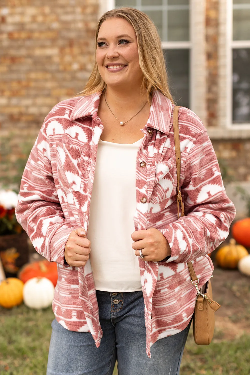 Pink Plus Size Aztec Print Chest Pocket Shacket sold by Beagle Boutique product image thumbnail 4