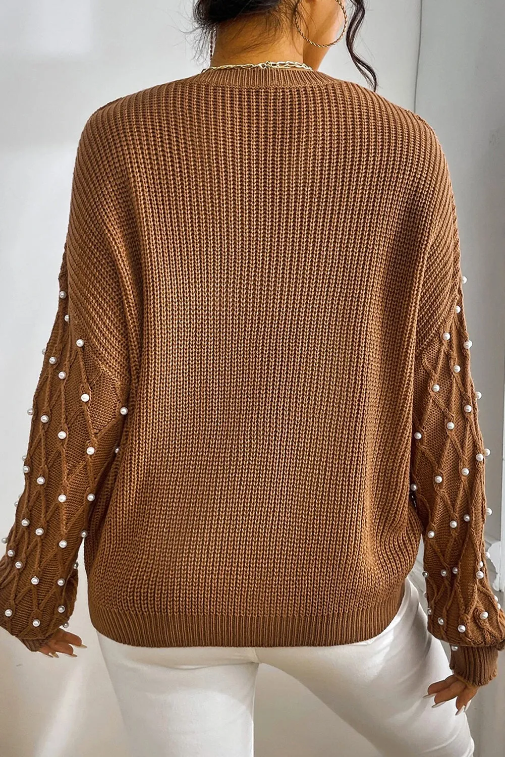 Chestnut Beaded Drop Shoulder Round Neck Sweater sold by Beagle Boutique product image thumbnail 2