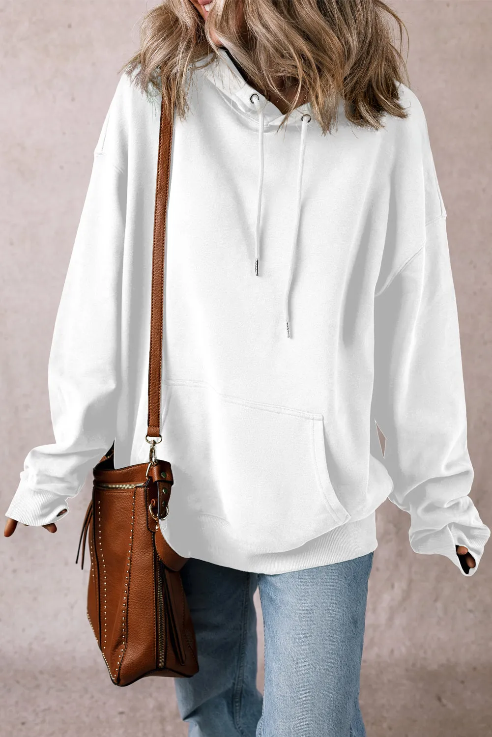 White Fleece Lined Kangaroo Pocket Drawstring Chunky Hoodie sold by Beagle Boutique product image thumbnail 3