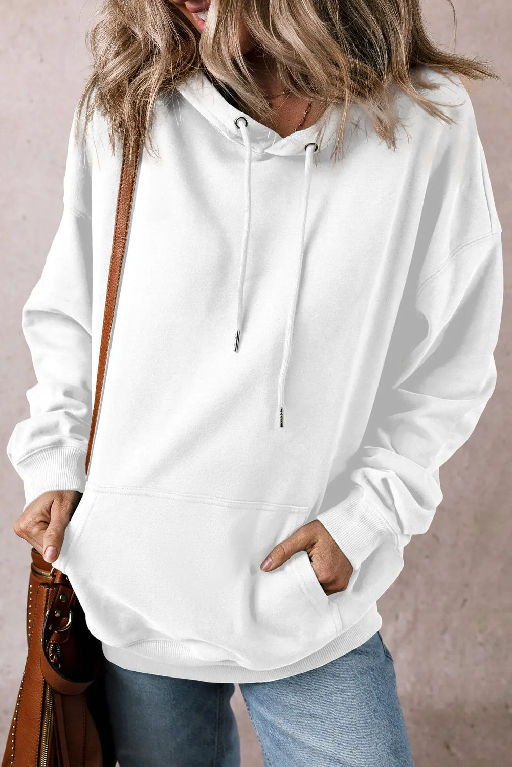 White Fleece Lined Kangaroo Pocket Drawstring Chunky Hoodie sold by Beagle Boutique