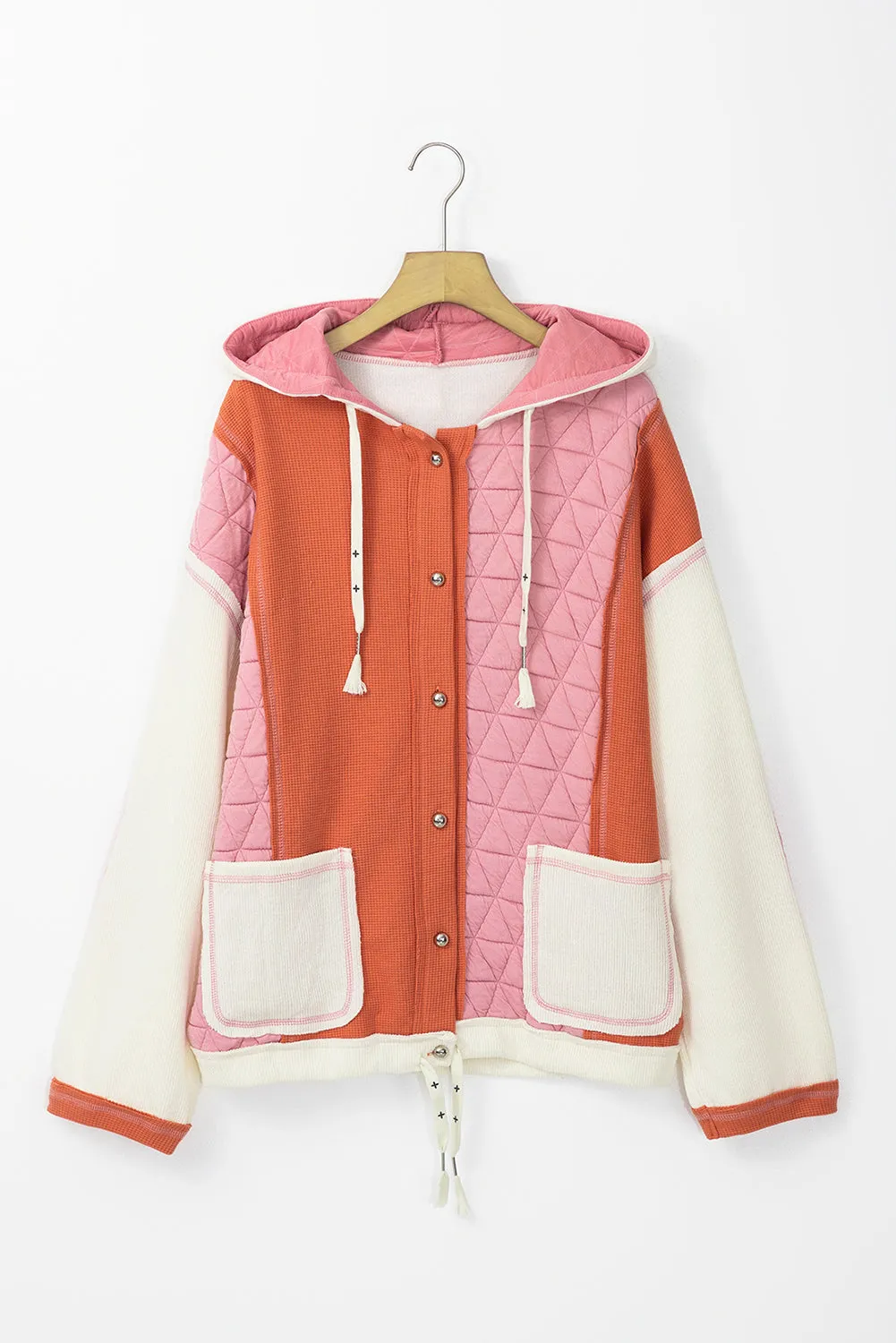 Coral Quilted Textured Patchwork Loose Fit Hooded Jacket sold by Beagle Boutique product image thumbnail 4