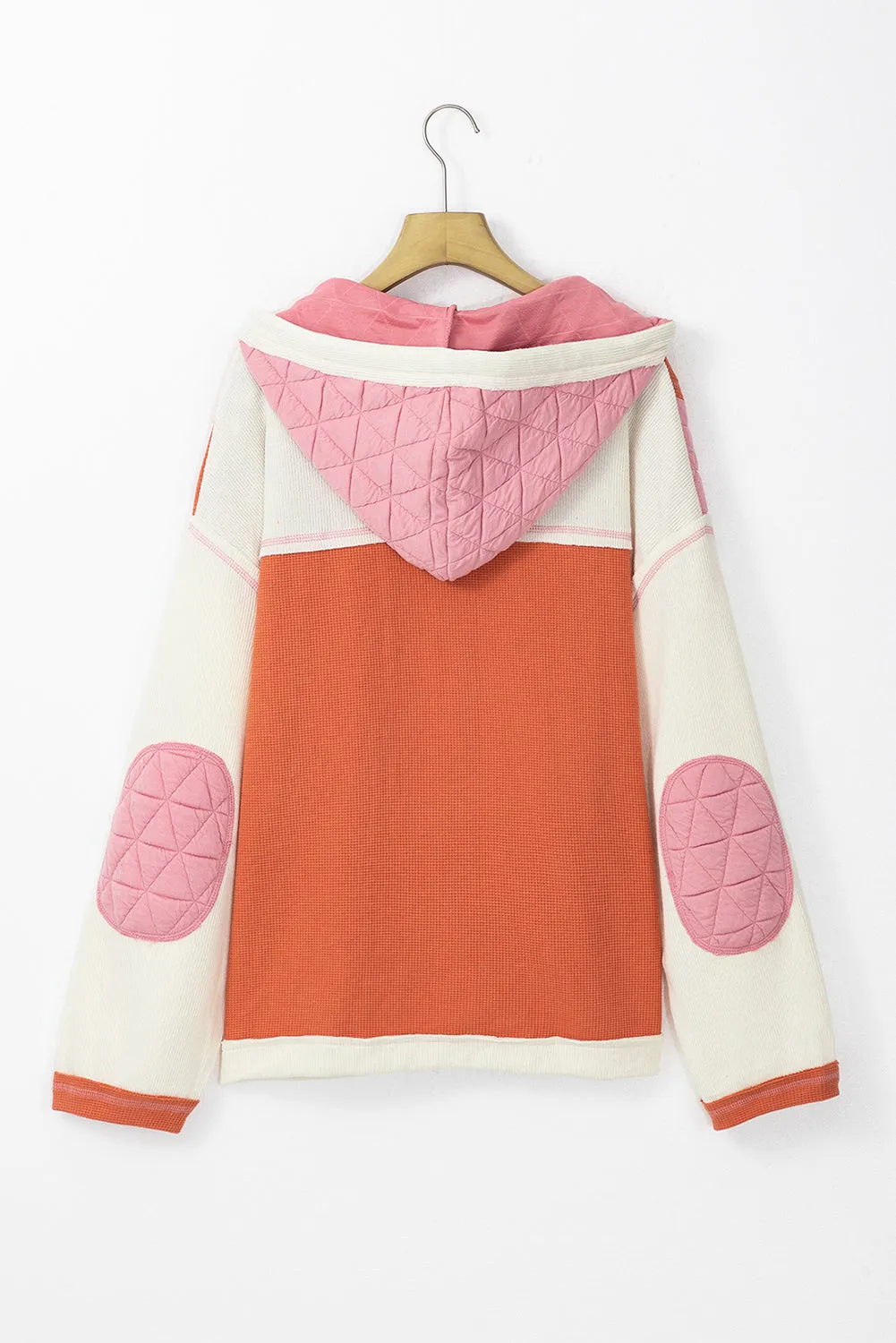 Coral Quilted Textured Patchwork Loose Fit Hooded Jacket sold by Beagle Boutique product image thumbnail 5