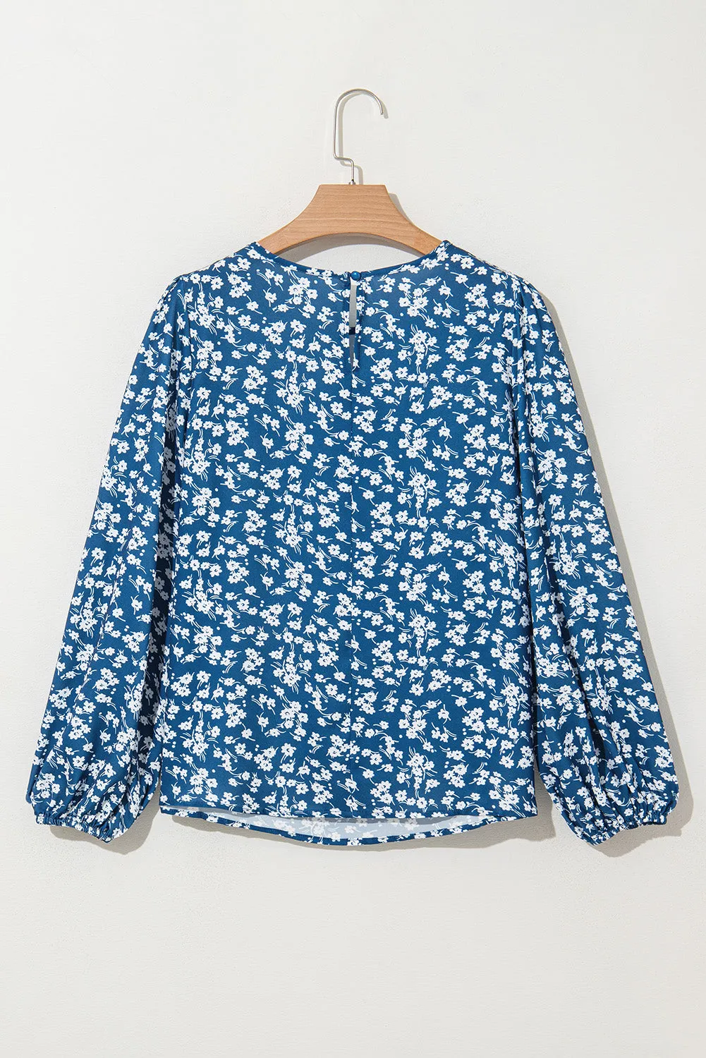 Blue Ditsy Floral Print Lantern Sleeve Blouse sold by Beagle Boutique product image thumbnail 5