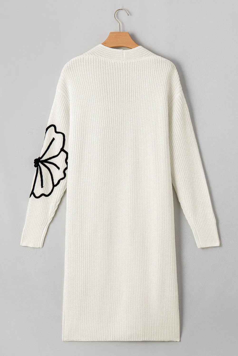 Beige Flower Embroidered Drop Shoulder Open Front Duster Cardigan sold by Beagle Boutique product image thumbnail 5