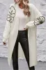 Beige Flower Embroidered Drop Shoulder Open Front Duster Cardigan sold by Beagle Boutique