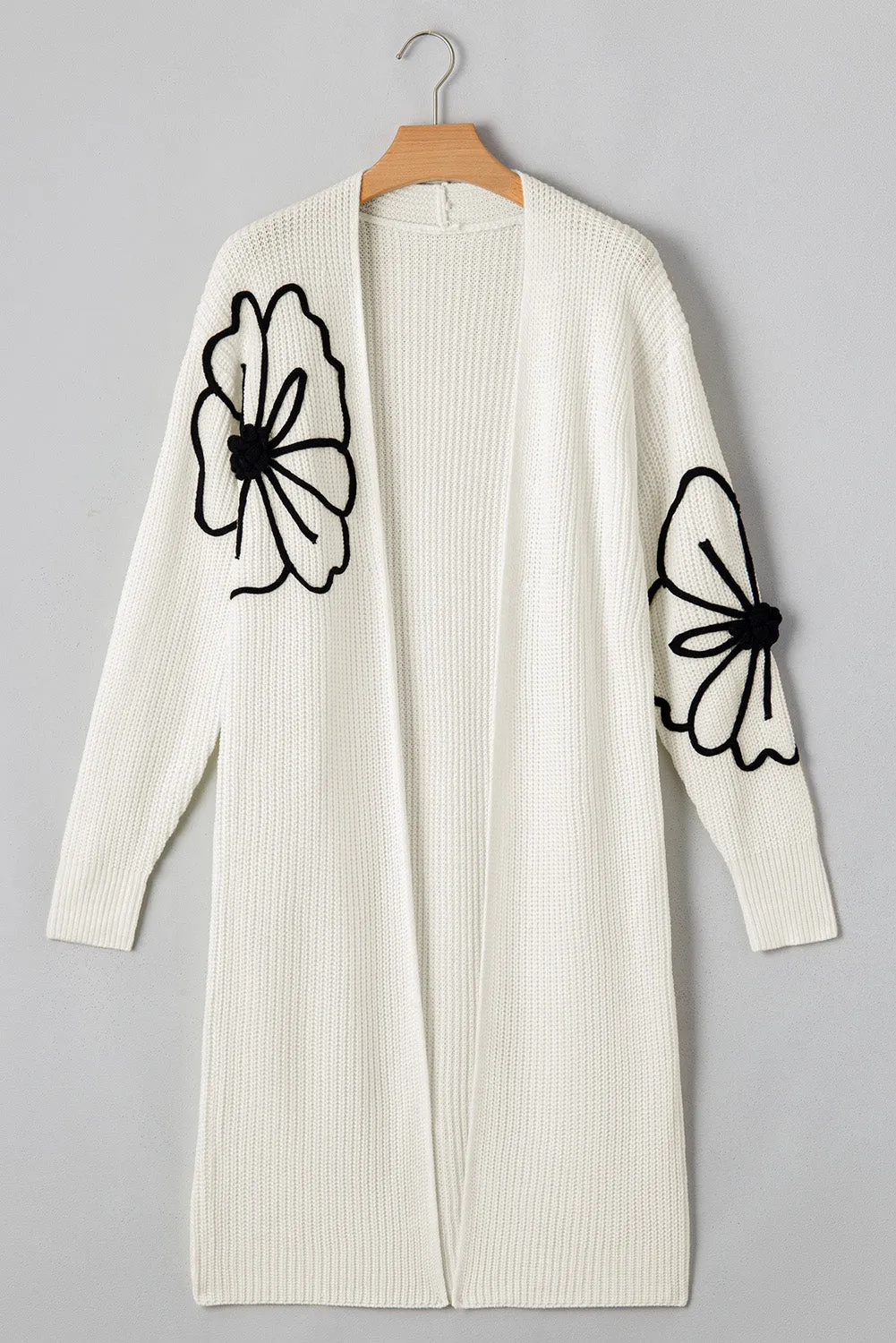 Beige Flower Embroidered Drop Shoulder Open Front Duster Cardigan sold by Beagle Boutique product image thumbnail 4