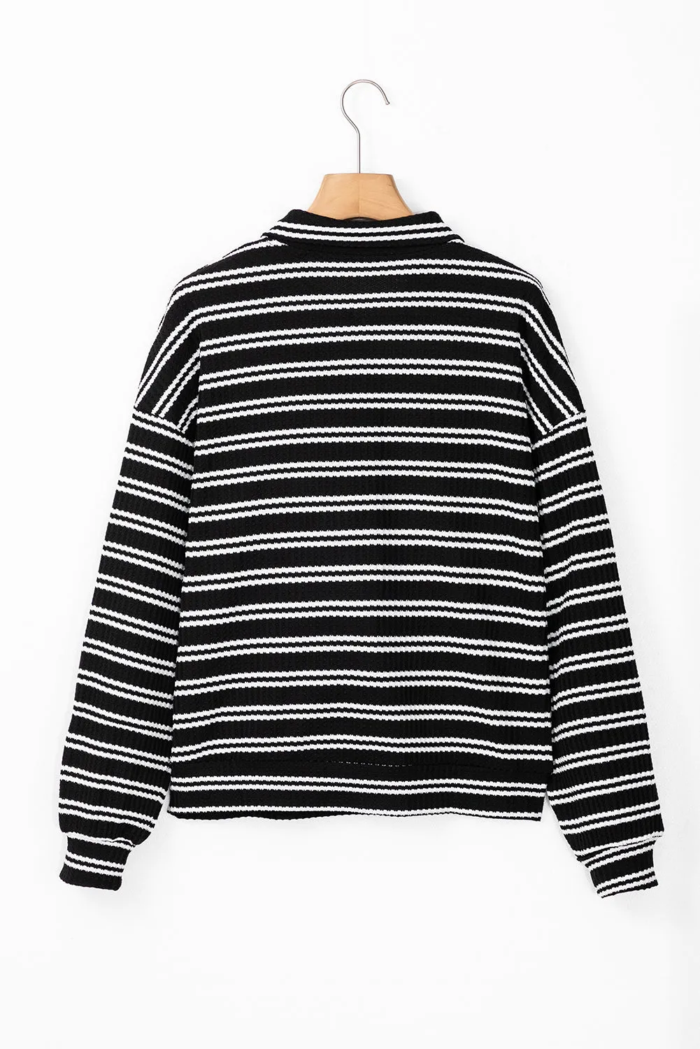 Black Stripe Textured Quarter Zip Collar Long Sleeve Top sold by Beagle Boutique product image thumbnail 5