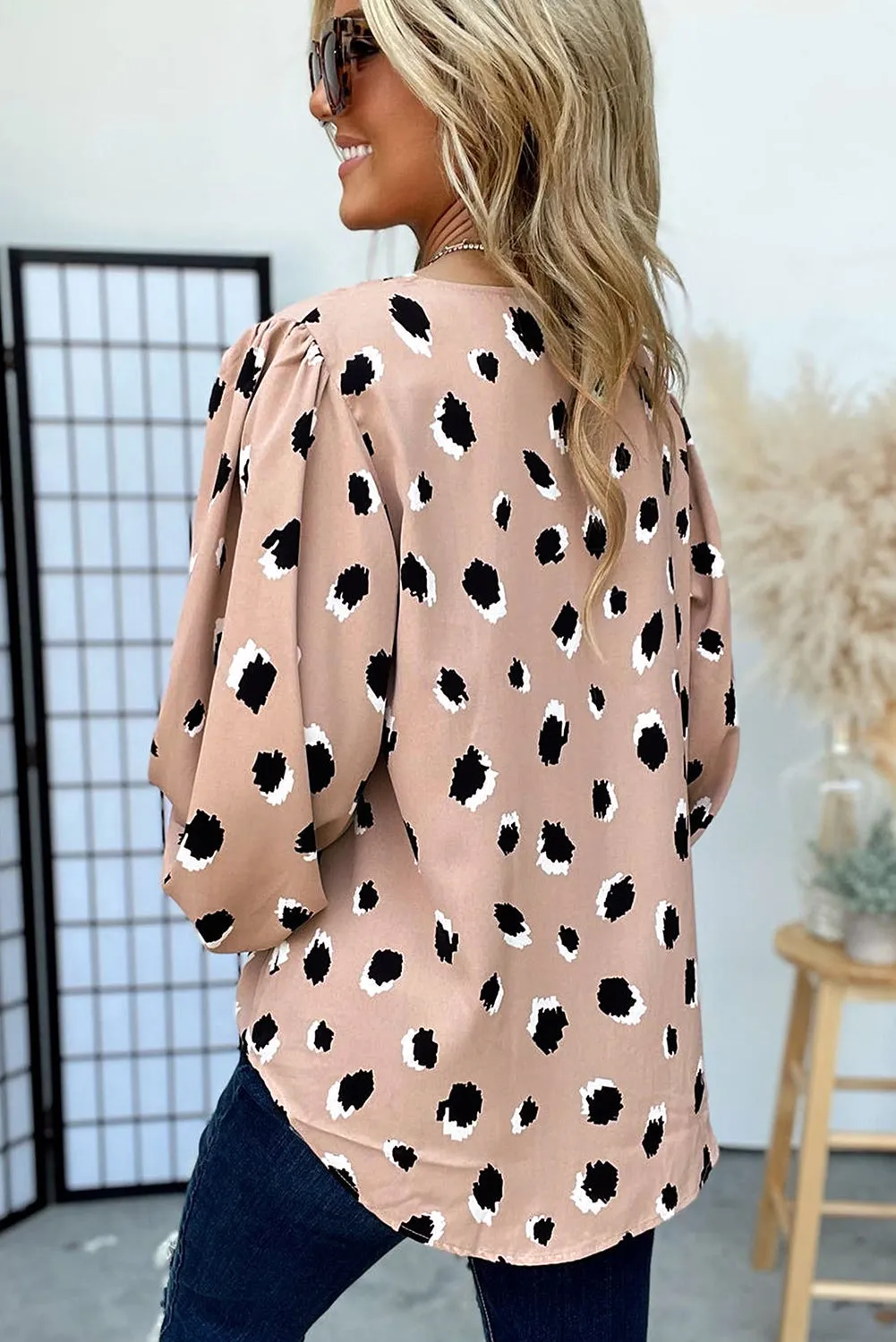 Khaki Classic Leopard V Neck Bracelet Sleeve Blouse sold by Beagle Boutique product image thumbnail 2