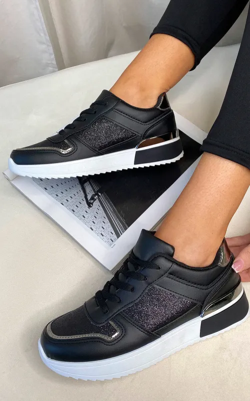 Faux Leather Trainer with Sparkle Detail made by Moda