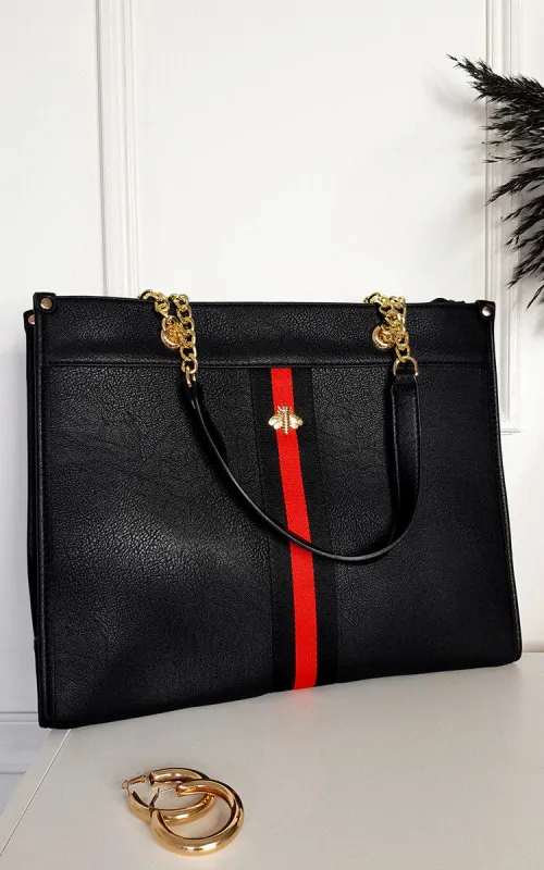 Faux Leather Chain Shoulder Bag with Stripe Detail sold by Beagle Boutique