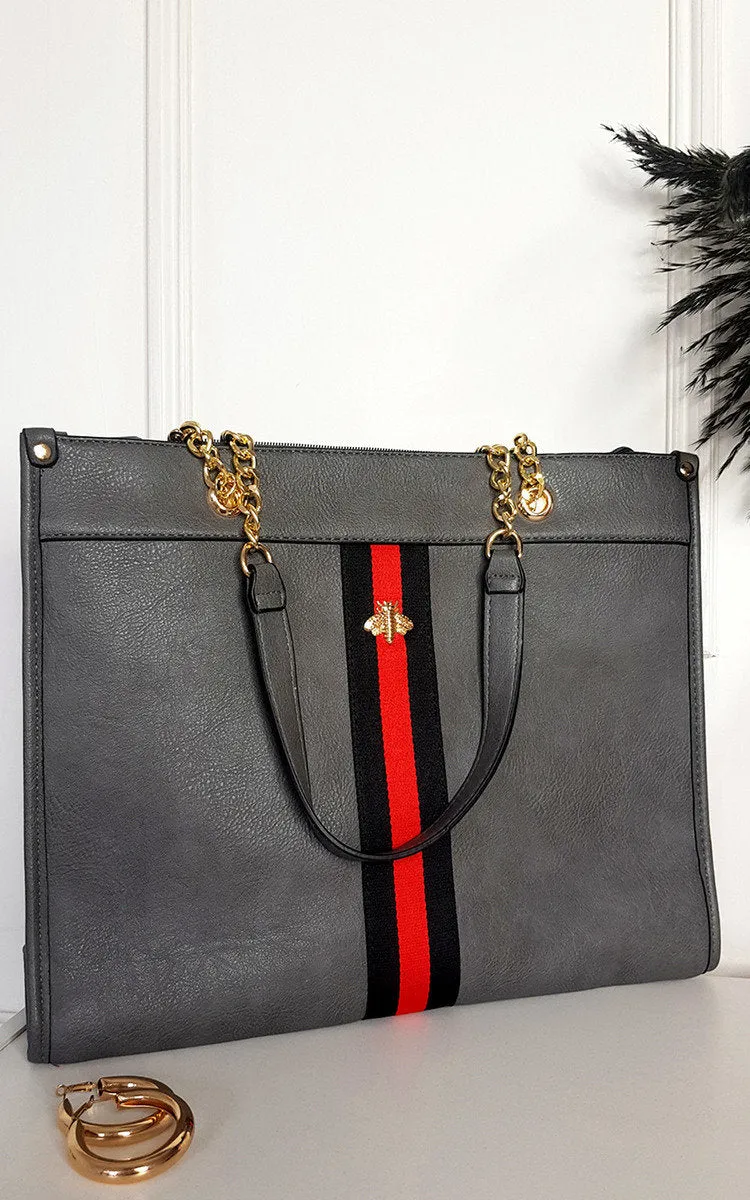 Faux Leather Chain Shoulder Bag with Stripe Detail sold by Beagle Boutique product image thumbnail 5
