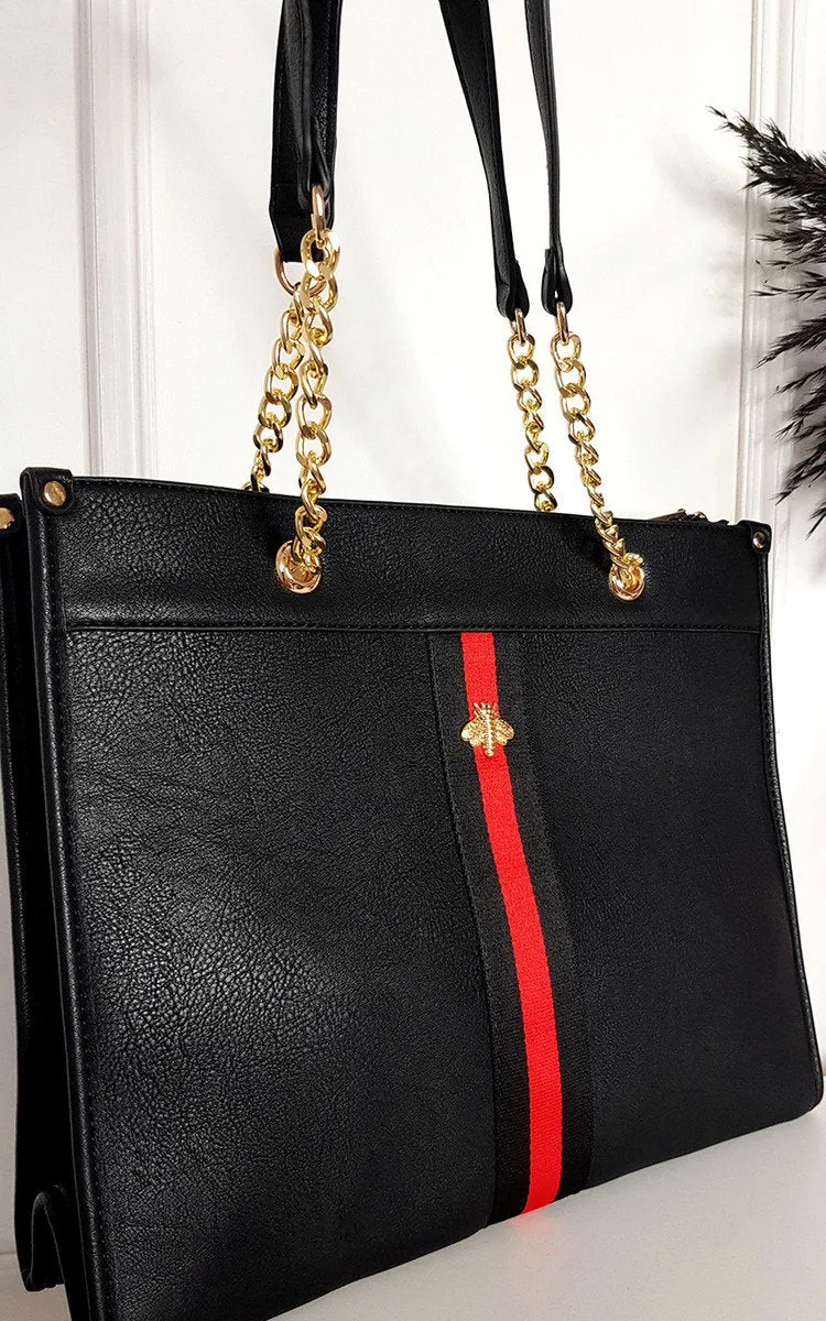 Faux Leather Chain Shoulder Bag with Stripe Detail sold by Beagle Boutique product image thumbnail 2
