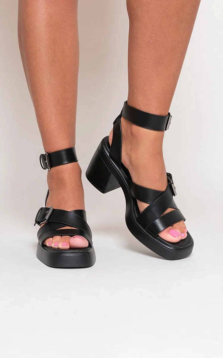 Cris Cross Ankle Strap Heeled Sandals sold by Beagle Boutique