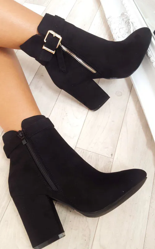 Buckle Faux Suede Ankle Boots sold by Beagle Boutique